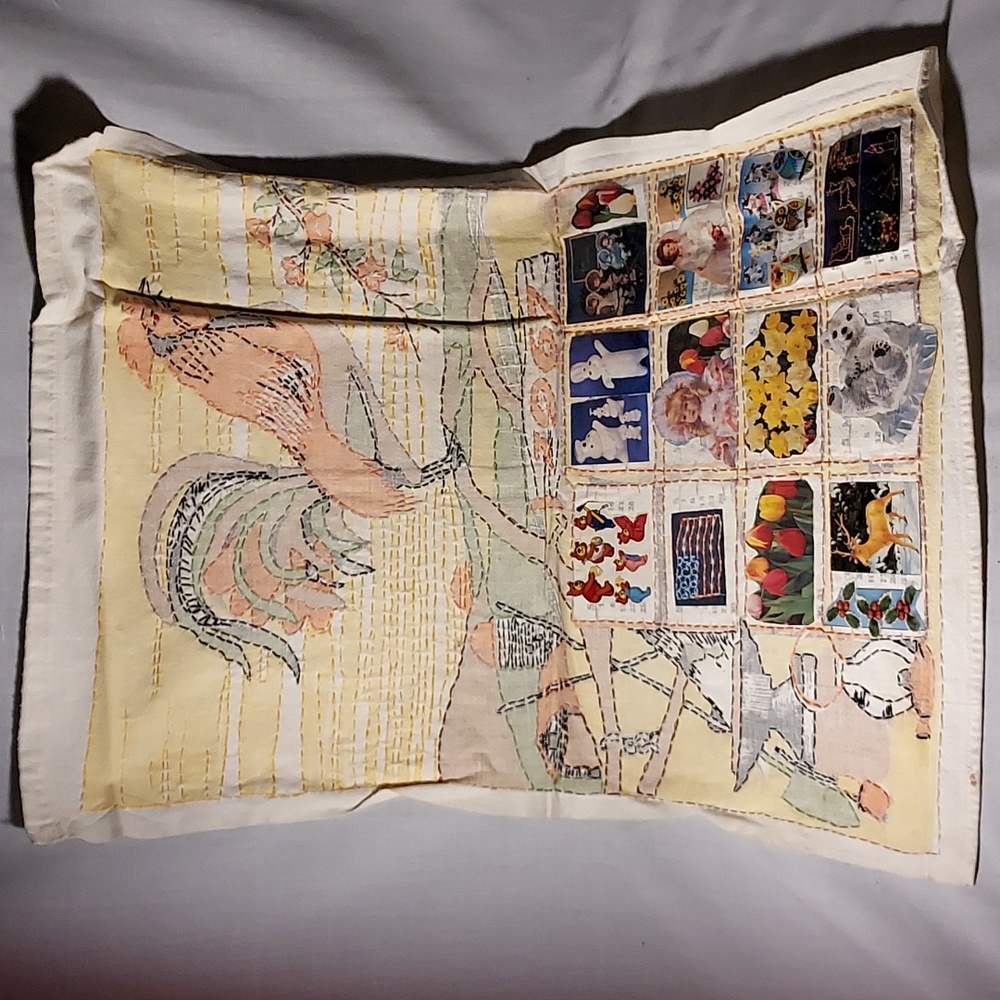 Unique Embroidered Rooster Calendar Towel Wall Hanging